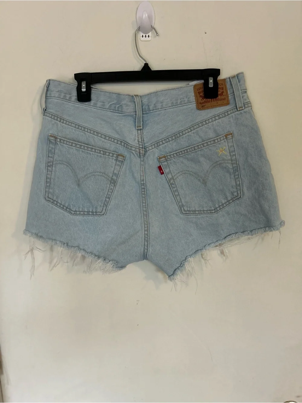 Levi's 501 Size 33 Button Fly  Embroidered Distressed Denim Shorts
